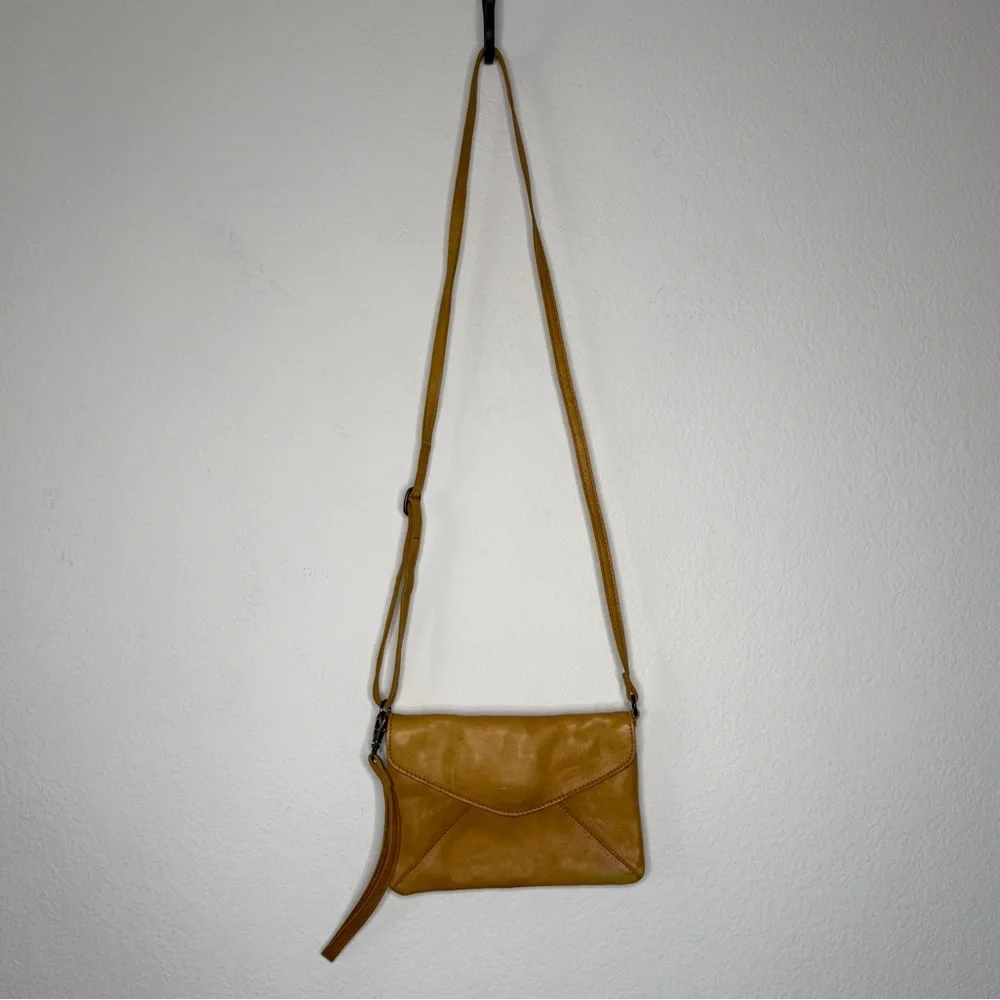 Gusti Leder Studio Yellow Leather Crossbody Bag Distressed Magnetic Closure